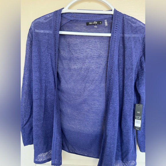 NIC+ZOE Deep Blue Linen Blend Open Cardigan Sweater 3/4 sleeves NWT - Picture 12 of 12
